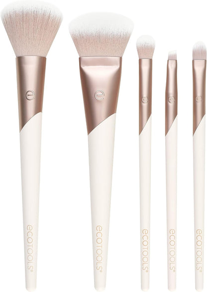 Luxe Natural Elegance Professional Face Makeup & Foundation Brush Set, Premium Brush Kit for Face, Cheek, & Eye Makeup, Synthetic Makeup Brushes, Vegan & Cruelty-Free, 5 Piece Set