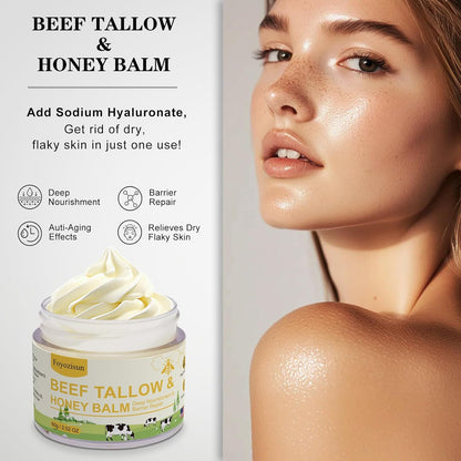 Beef Tallow and Honey Balm for Skin,Tallow Face Moisturizer Cream with Sodium Hyaluronate, Rose Essential Oil,Jojoba Oil,Deep Nourishment