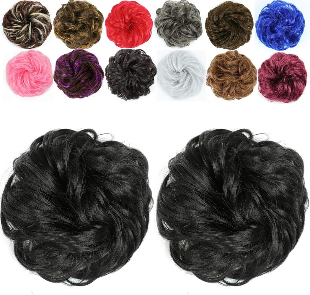 Messy Hair Bun Hair Piece 2Pcs Curly Bun Hair Piece Messy Buns Hair Piece Hair Buns Hair Piece Hair Bun Extension Fake Hair Scrunchie（1B）