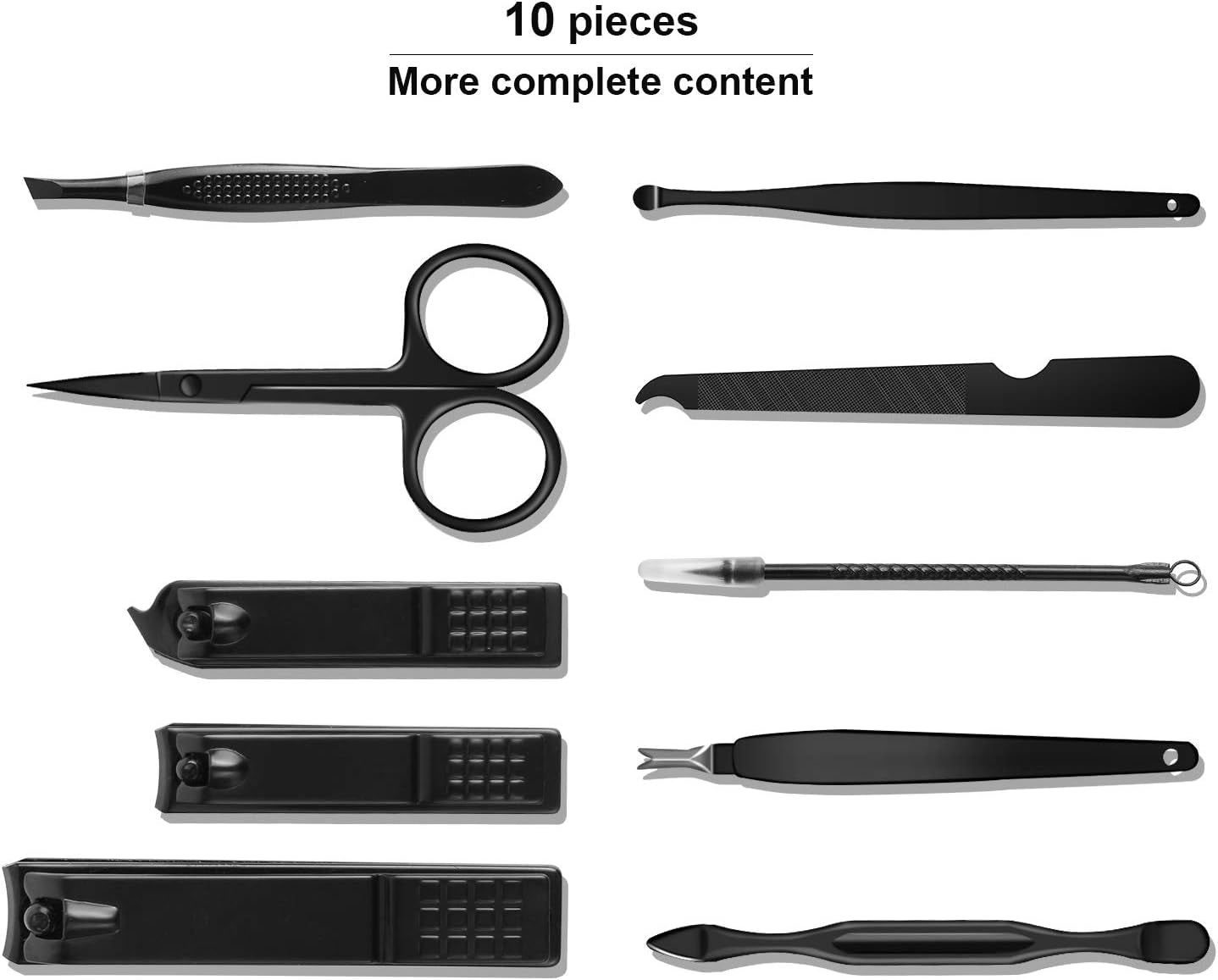 Manicure Set, Travel Mini Nail Clippers Kit Pedicure Care Tools, 10Pcs Stainless Steel Grooming Kit (Black)