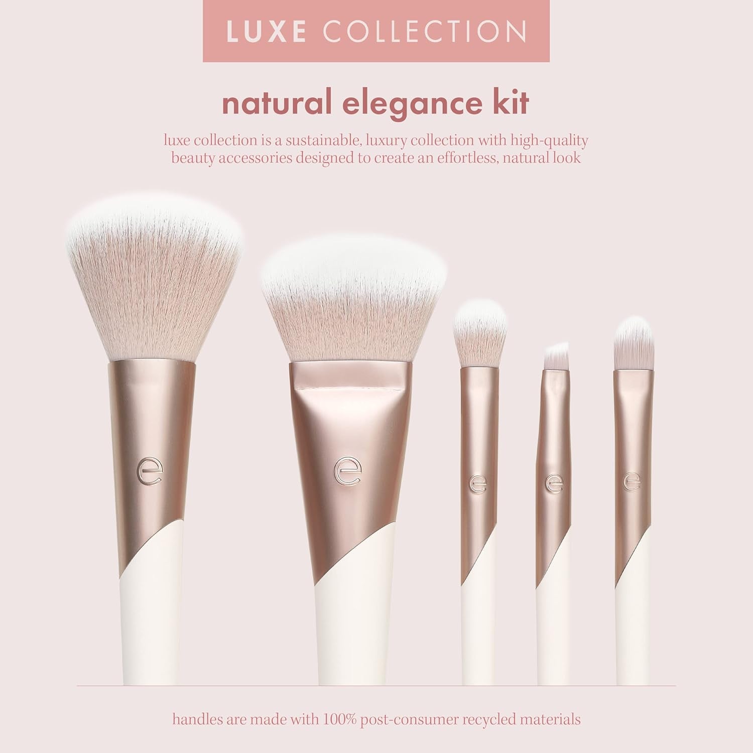 Luxe Natural Elegance Professional Face Makeup & Foundation Brush Set, Premium Brush Kit for Face, Cheek, & Eye Makeup, Synthetic Makeup Brushes, Vegan & Cruelty-Free, 5 Piece Set