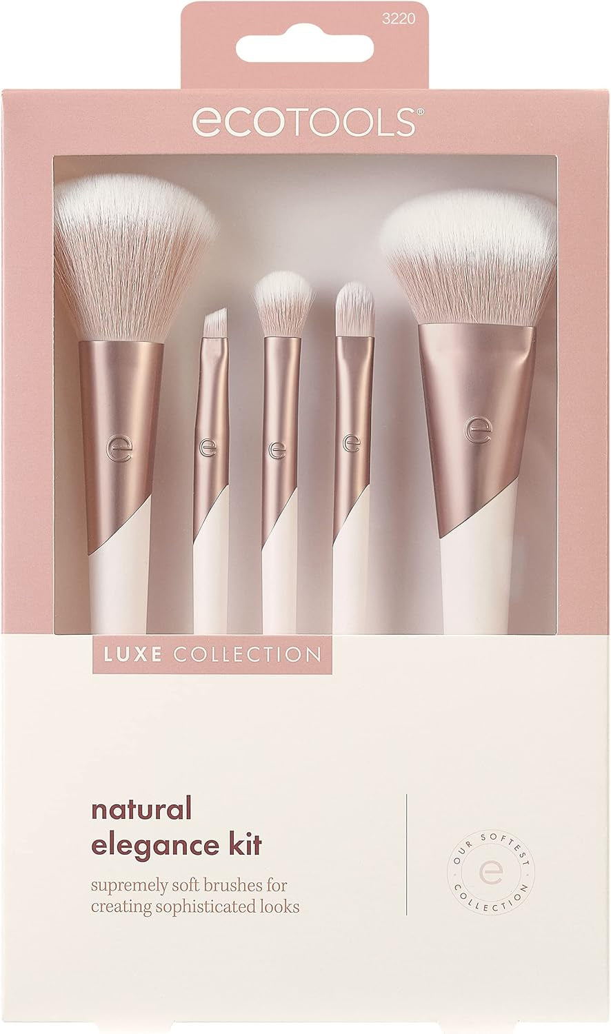 Luxe Natural Elegance Professional Face Makeup & Foundation Brush Set, Premium Brush Kit for Face, Cheek, & Eye Makeup, Synthetic Makeup Brushes, Vegan & Cruelty-Free, 5 Piece Set