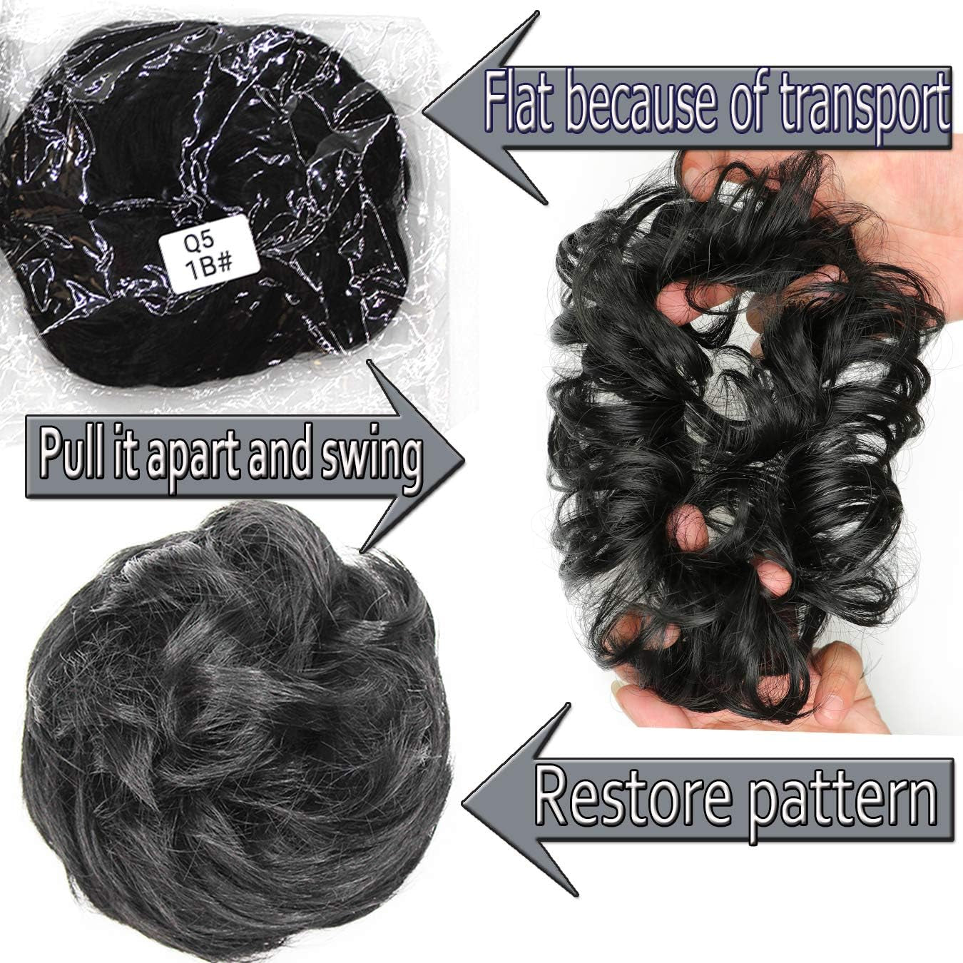 Messy Hair Bun Hair Piece 2Pcs Curly Bun Hair Piece Messy Buns Hair Piece Hair Buns Hair Piece Hair Bun Extension Fake Hair Scrunchie（1B）