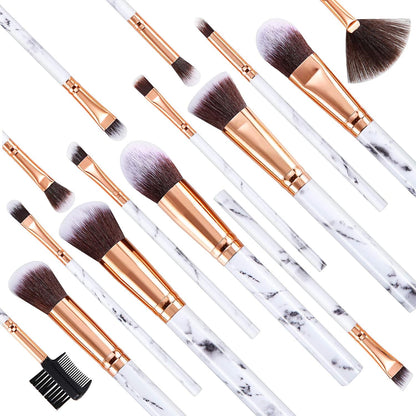 Makeup Brushes  15Pcs Marble Makeup Brush Set Premium Synthetic Kabuki Powder Blush Contour Foundation Concealer Eyeshadow Brushes with Makeup Sponge Make up Tool