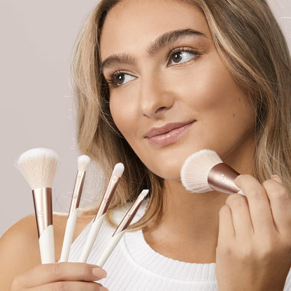 Luxe Natural Elegance Professional Face Makeup & Foundation Brush Set, Premium Brush Kit for Face, Cheek, & Eye Makeup, Synthetic Makeup Brushes, Vegan & Cruelty-Free, 5 Piece Set